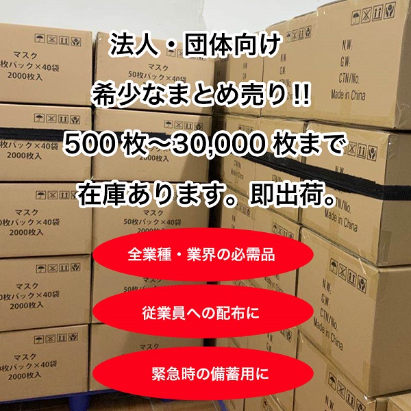 法人・団体向け希少なマスクまとめ売り。全業種・業界の必需品。従業員への配布に。緊急時の備蓄用に。在庫有。即出荷。快適不織布マスク 使い捨てタイプ